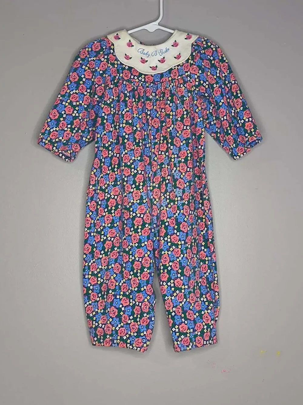 Vintage Oshkosh Baby Floral Romper 18 Months Embroidered Collar USA Flawed